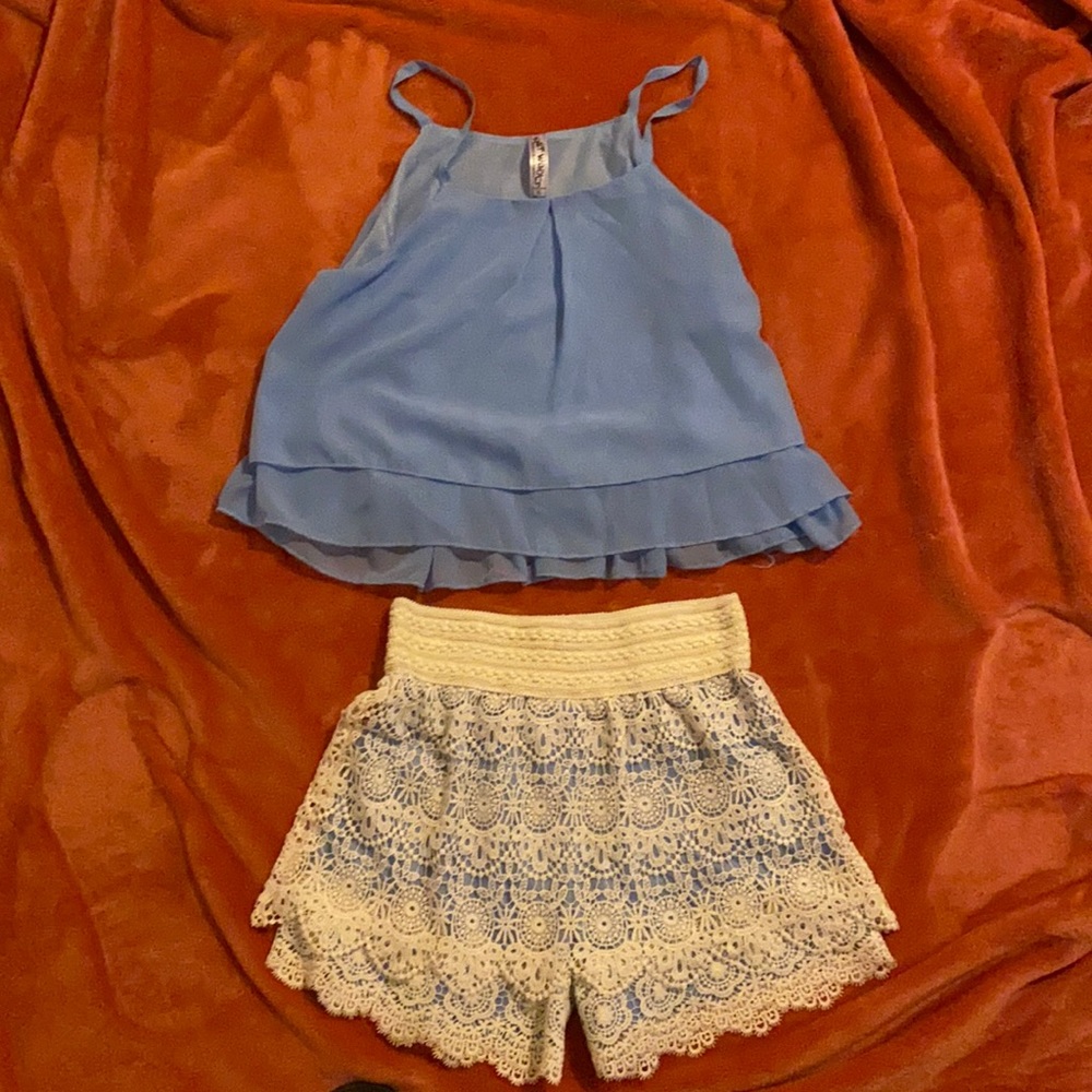 2 piece -  Spaghetti strap top with lace skort